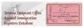Toronto Emigrant Office Assisted Immigration Registers Database - Page Banner