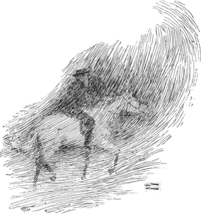 Man and Horse in a snowstorm