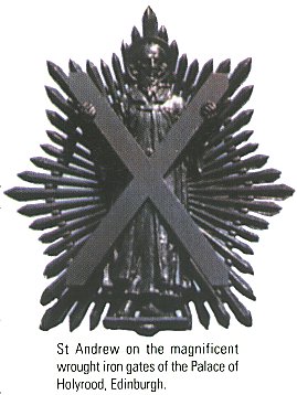 St Andrew on the magnificent wrought iron gates of the Palace of Holyrood, Edinburgh