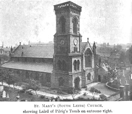 St. Mary's (South Leith) Church, showing Laird of Pilrig's Tomb on extreme right.