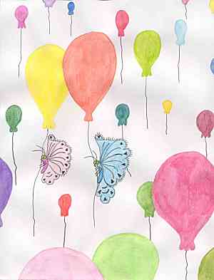 Bruce and Bonnie hanging onto the balloons