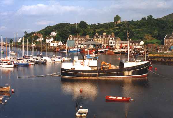 Tarbert with Castle in the background. Photograph by Scottish Panoramic.