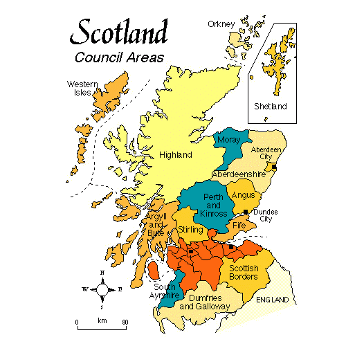 Map of the Scottish Council Areas