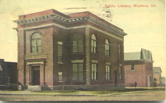 Carnegie Library ca 1917 in Moultrie.  It was mailed with a penny stamp.