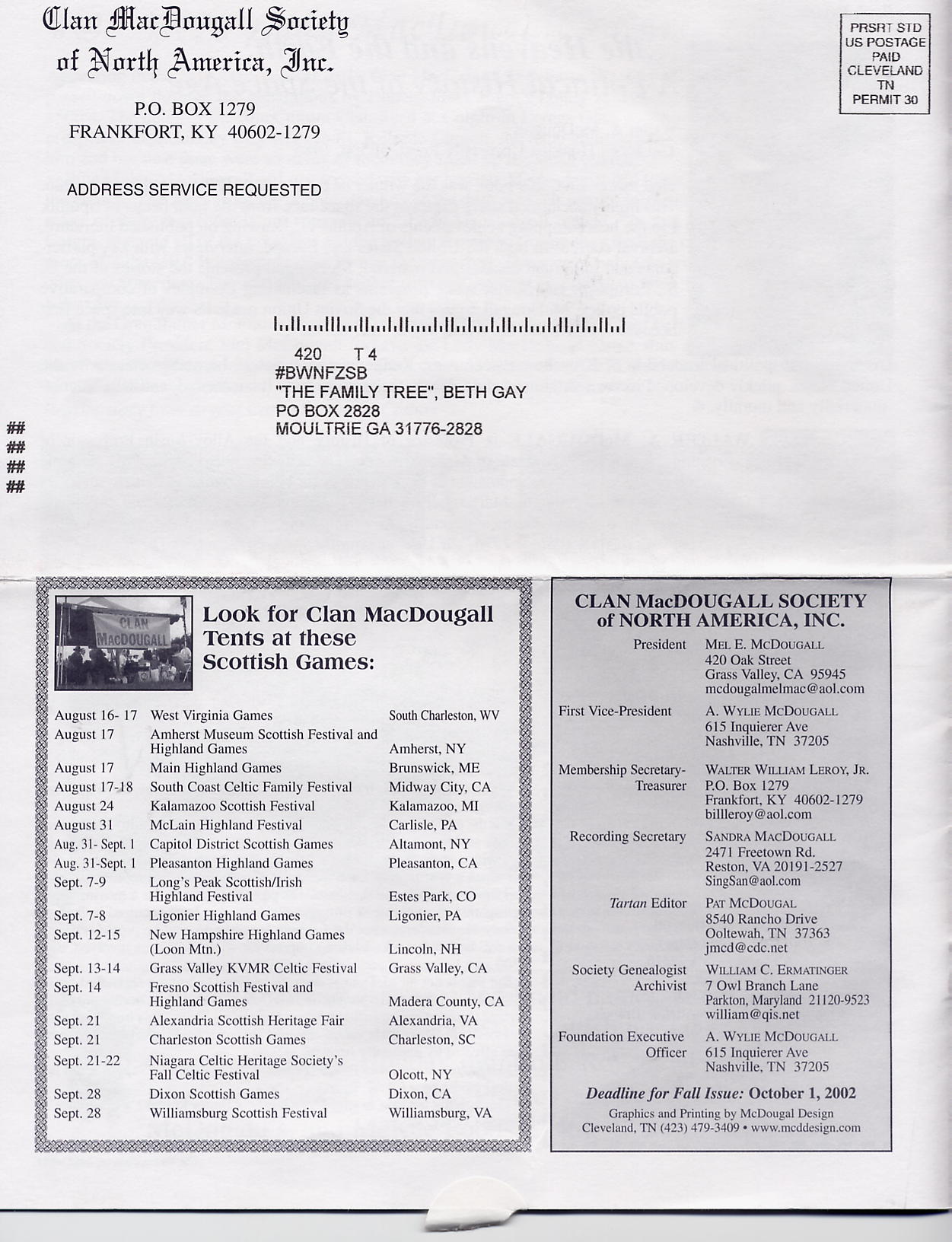 Clan MacDougall Newsletter Summer 2002