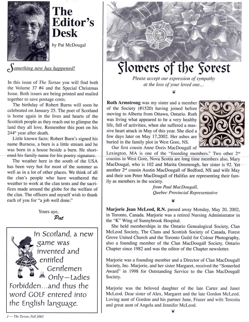 Clan MacDougall Newsletter Fall 2002
