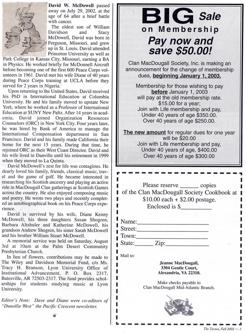 Clan MacDougall Newsletter Fall 2002