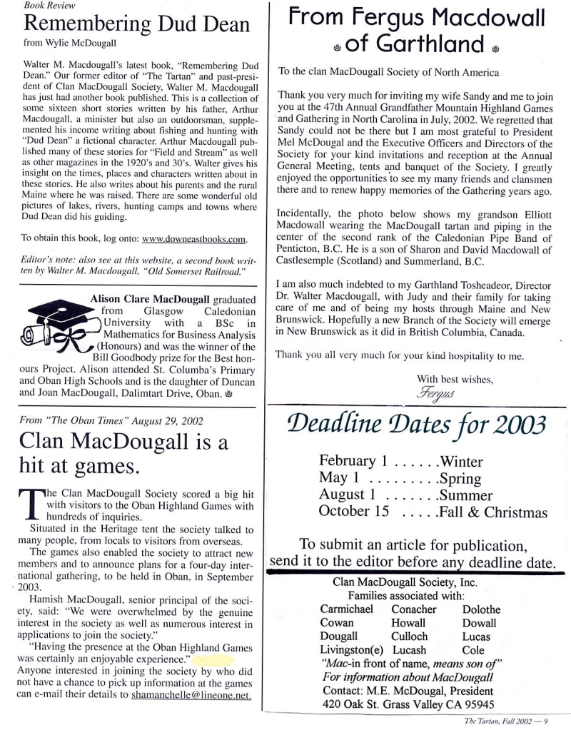 Clan MacDougall Newsletter Fall 2002