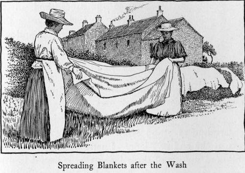 Spreading blankets after the wash