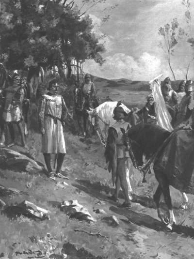 The eighteen-year-old Marjorie Bruce being met at the border by her future husband, Walter, 6th High Steward