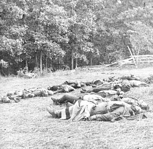 Gettysburg, Pa. Bodies of Confederate soldiers, killed on July 1, collected near the McPherson woods