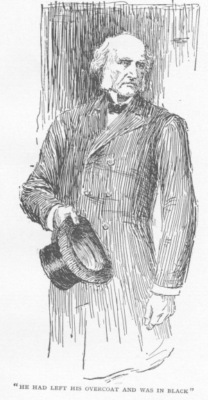 he had left his overcoat, and was in black