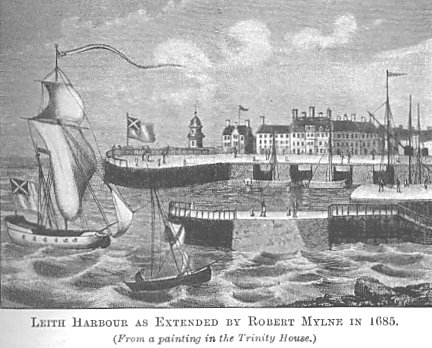 Leith Harbour as extended by Robert Mylne in 1685.