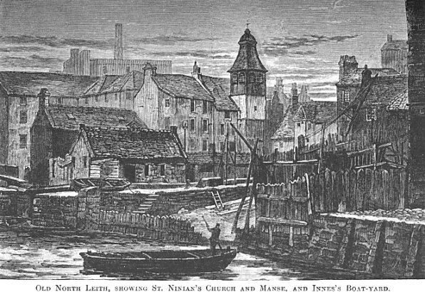 Old North Leith, showing St. Ninian's Church and Manse and Inne's Boatyard