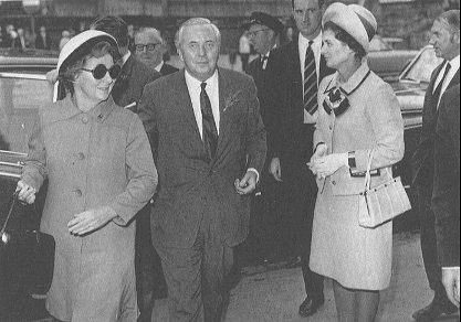 Prime Minister Harold Wilson arrives at the Hotel with Mary