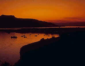 Sunset over village of Ullapool