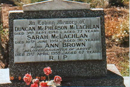 Duncan McPherson McLachlan -  headstone - cemetery Wellington NSW