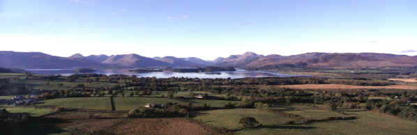 Loch Lomond, late summer, looking north. The east bank lands of Clan Buchanan. The west bank lands of Clan Colquhoun & further north lands of Clan MacFarlane.