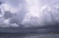 Heading into the storm - Shapinsay ferry leaves Kirkwall 