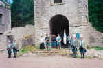 Caput of Barony - Carmichael mansion ruins with Richard addressing the group while the honour guard stands at attention