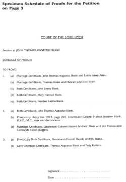 Specimen Schedule of Proofs for the Petition on Page 3